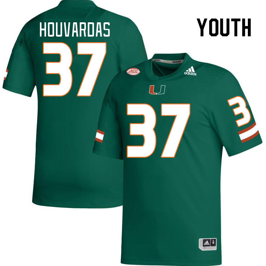 Youth #37 Emmanuel Houvardas Miami Hurricanes College Football Jerseys Stitched-Green